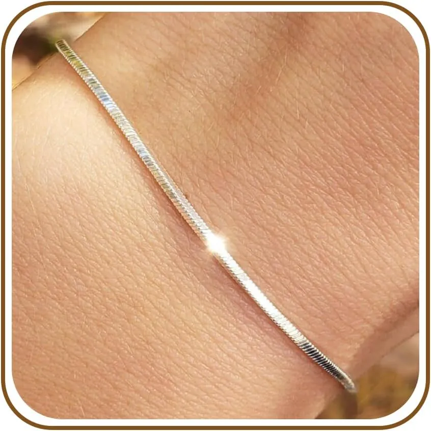 2mm 925 Sterling Silver Snake Chain Bracelet for woman&Men's Couple Bracelets set,Trendy hip-hop Gift for Grilfrieng/Boyfriend/loved ones/mother's Dad jewelry,No fading/Hypoallergenic Stackable link