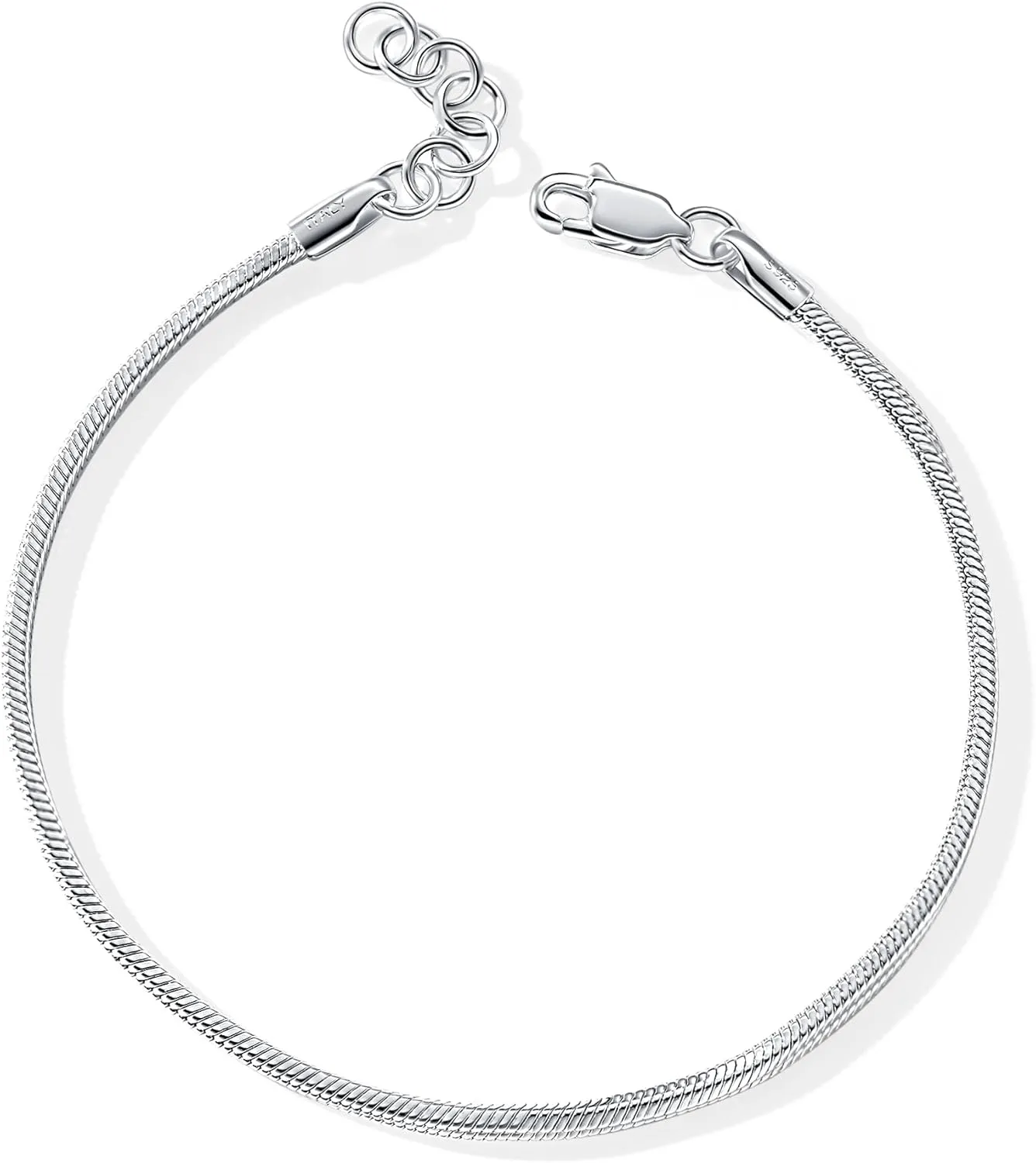 2mm 925 Sterling Silver Snake Chain Bracelet for woman&Men's Couple Bracelets set,Trendy hip-hop Gift for Grilfrieng/Boyfriend/loved ones/mother's Dad jewelry,No fading/Hypoallergenic Stackable link