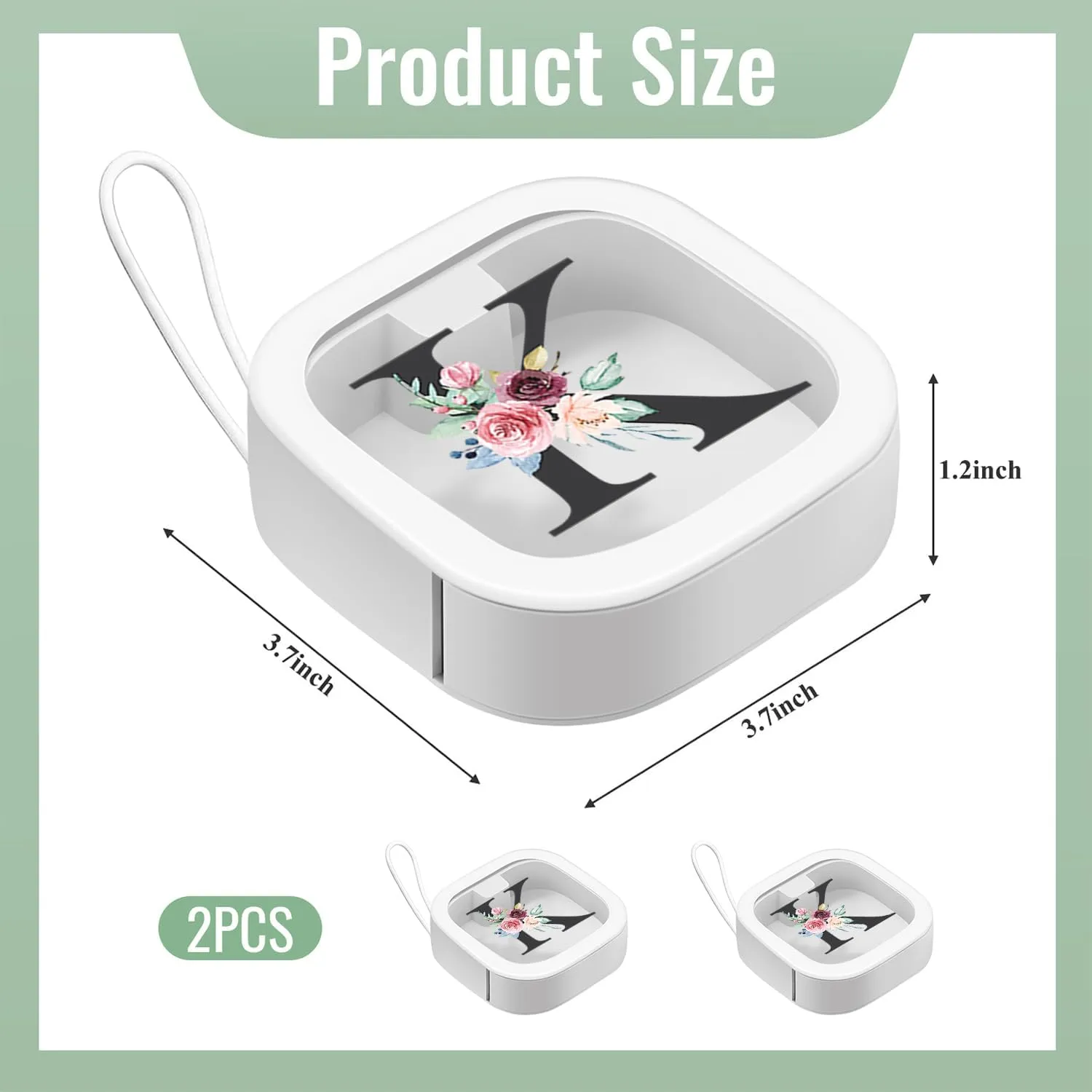 2pcs Hair Tie Organizer, Portable Hanging Hair Accessories Organizer for Girls Women, Initial Desktop Stackable Travel Containers for Hair Clips, Elastic Bands, and Floss Holder (White, Letter K)