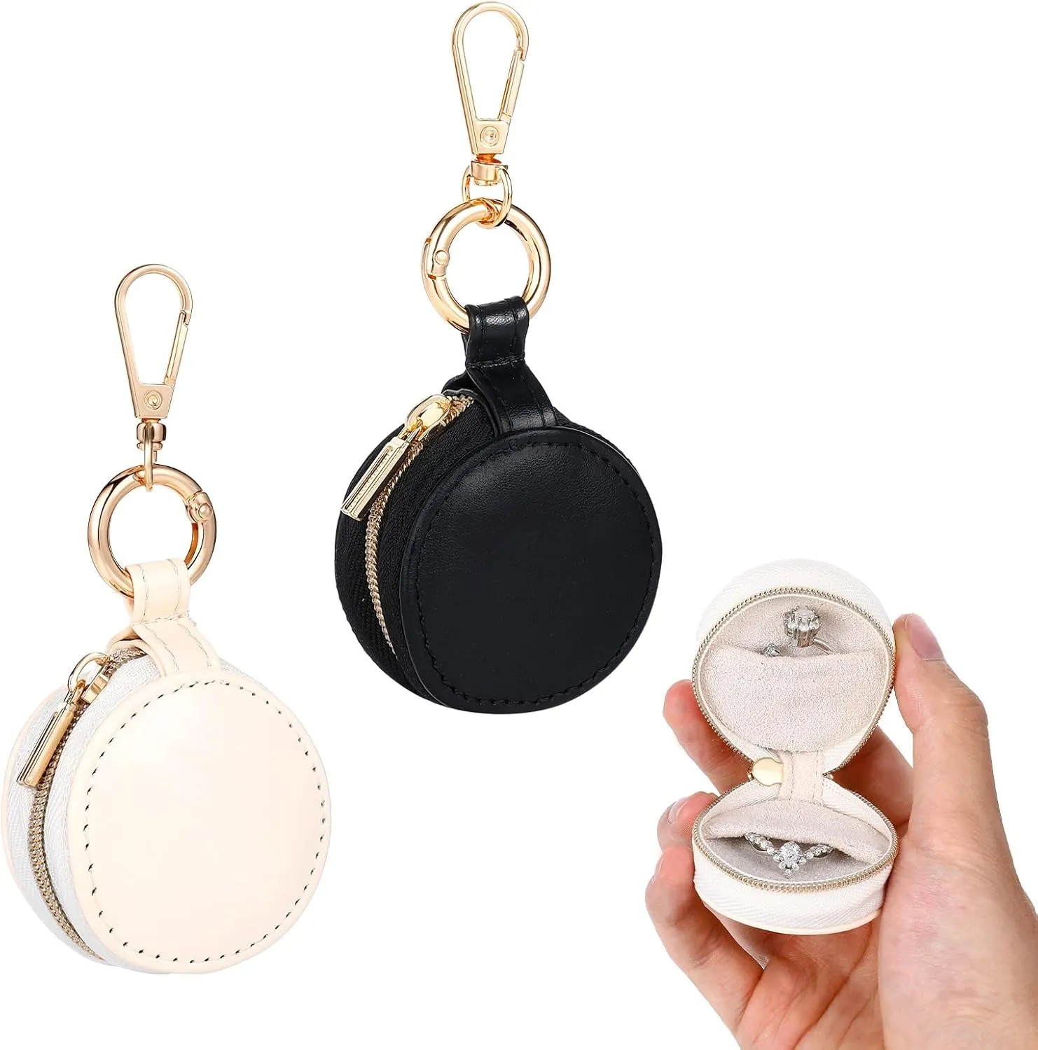 2pcs Jewelry Holder Keychain Portable Small Travel Jewelry Box Leather Mini Ring Case Earring Stud Necklace Storage Case