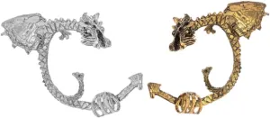 2Pcs Vintage Style Dragon Design Ear Climbers Creative Ear Cuff Wrap Clips Unique Geometric Ring Earrings Antique for Women