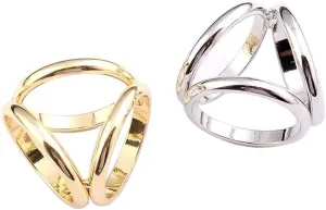 2PCS(Golden   Silver) Women Lady Girls Three Ring Fashion Scarf Ring Buckle Modern Simple Triple Slide Jewelry Silk Scarf Clasp Clips Clothing Wrap Holder