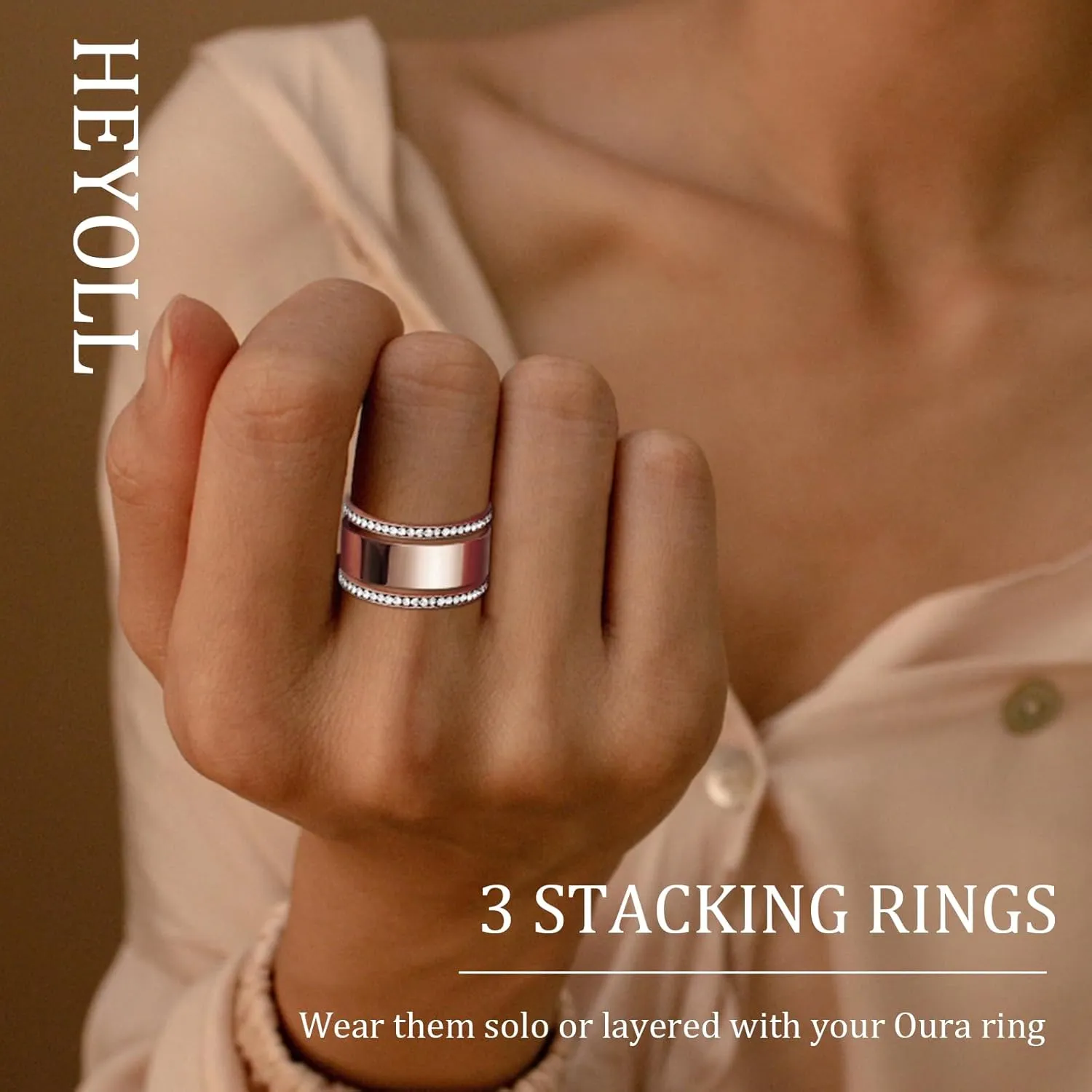 3-Pack Gold Stacking Rings for Ouras Gen 4/Ouras Gen 3, Cubic Zirconia Simulated Diamond Silver Ouras Ring Stackable Jewelry Gift for Women