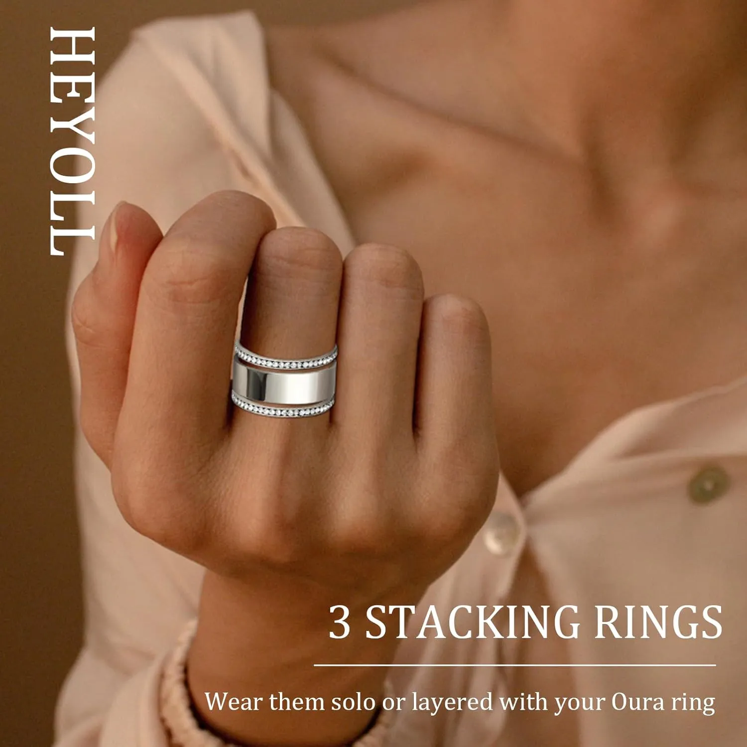 3-Pack Gold Stacking Rings for Ouras Gen 4/Ouras Gen 3, Cubic Zirconia Simulated Diamond Silver Ouras Ring Stackable Jewelry Gift for Women