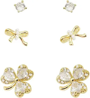 3 PCS Tiny Stud Earrings Set for Women - Cute Dainty Crystal CZ Diamond Rhinestone Hypoallergenic Minimalist Small Cartilage Ear Multriple Piercing Earring Jewelry Gift