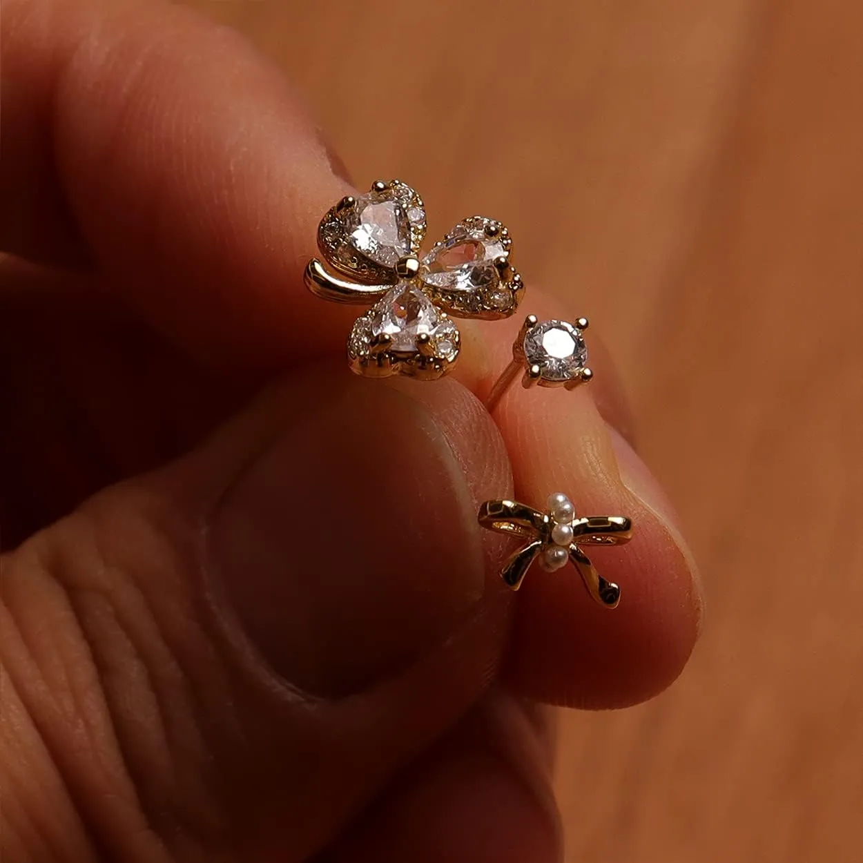 3 PCS Tiny Stud Earrings Set for Women - Cute Dainty Crystal CZ Diamond Rhinestone Hypoallergenic Minimalist Small Cartilage Ear Multriple Piercing Earring Jewelry Gift