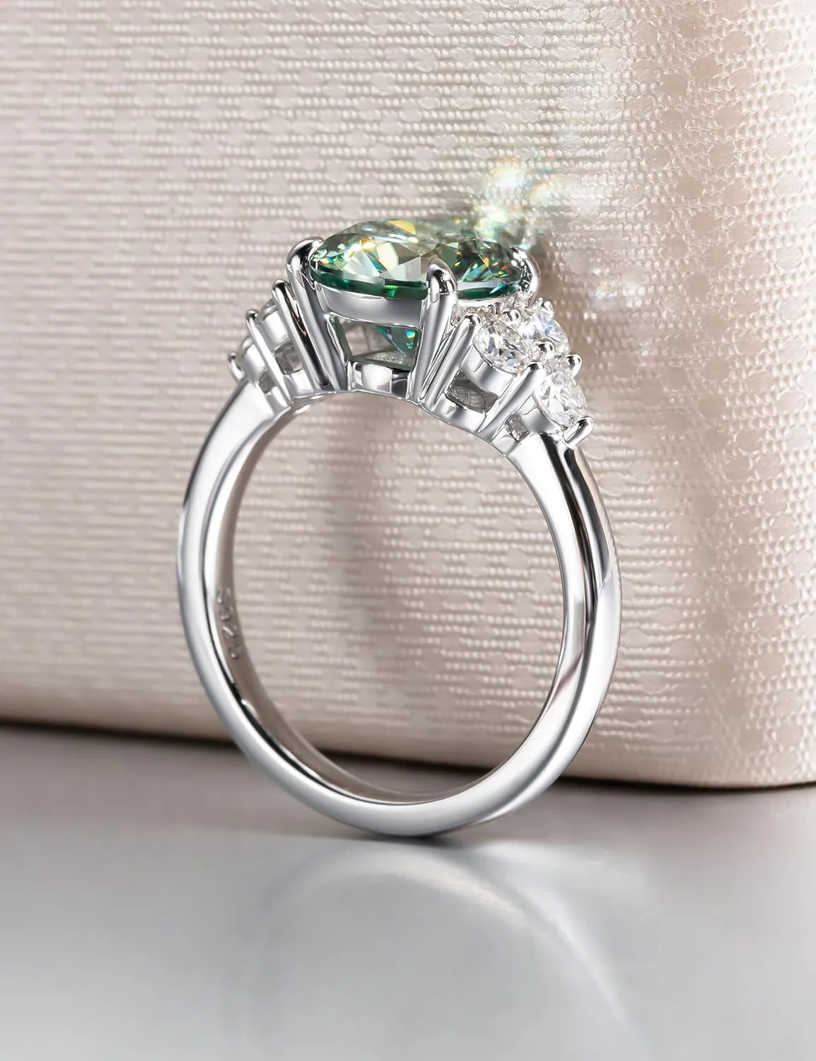 3.0 carat Fancy Vivid Blue Green Moissanite Ring 3.6 cttw Moissanite Engagement Rings for Women VVS D-color Certified Moissanite Anniversary Wedding Cluster Ring Platinum-Plated Silver Band