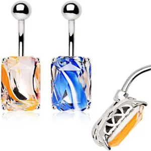 316L Stainless Steel Prong Set Radiant Cut Swirled Glass WildKlass Navel Ring