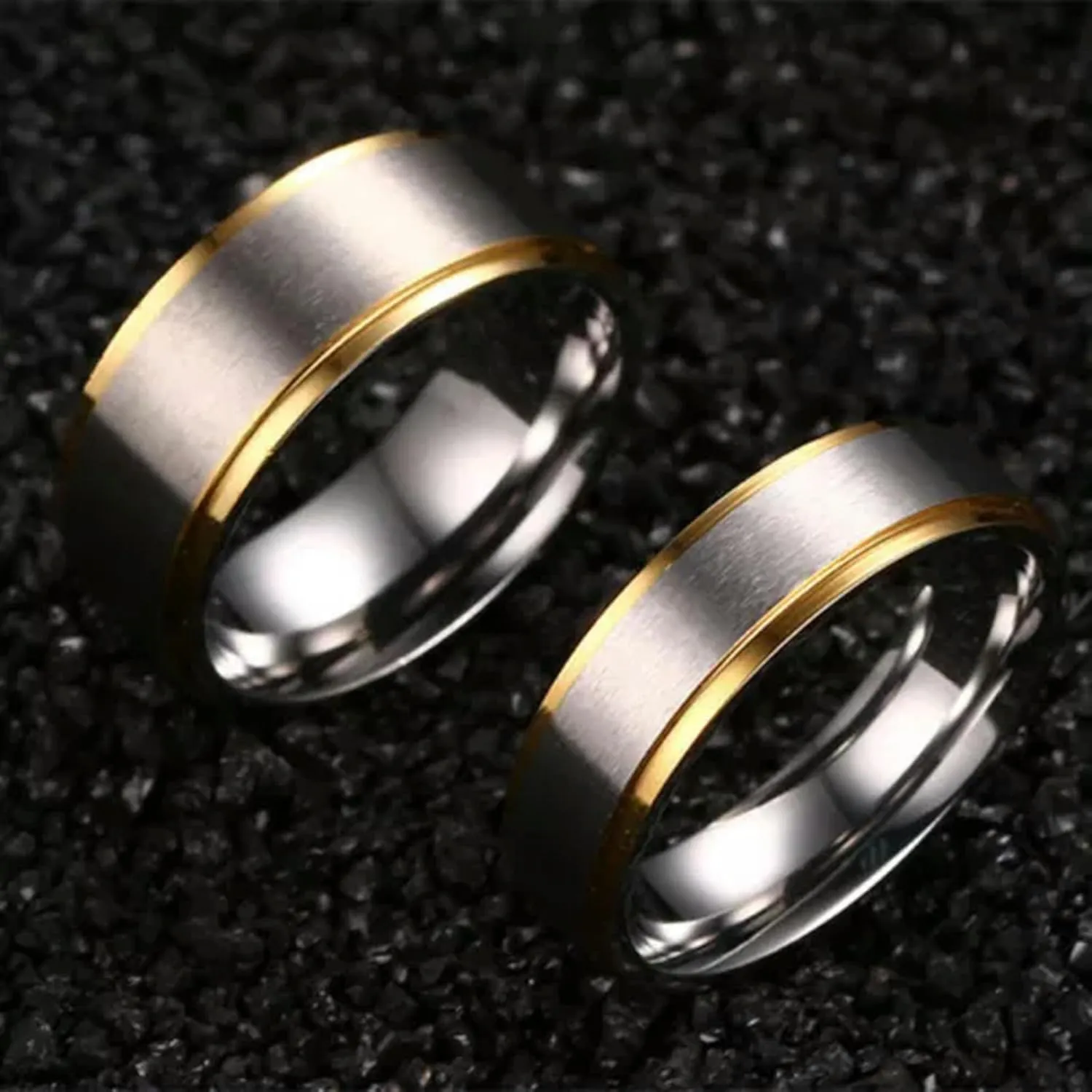 316L Stainless Steel Silver Brushed Gold Plating Bands Men Women's Couple Rings