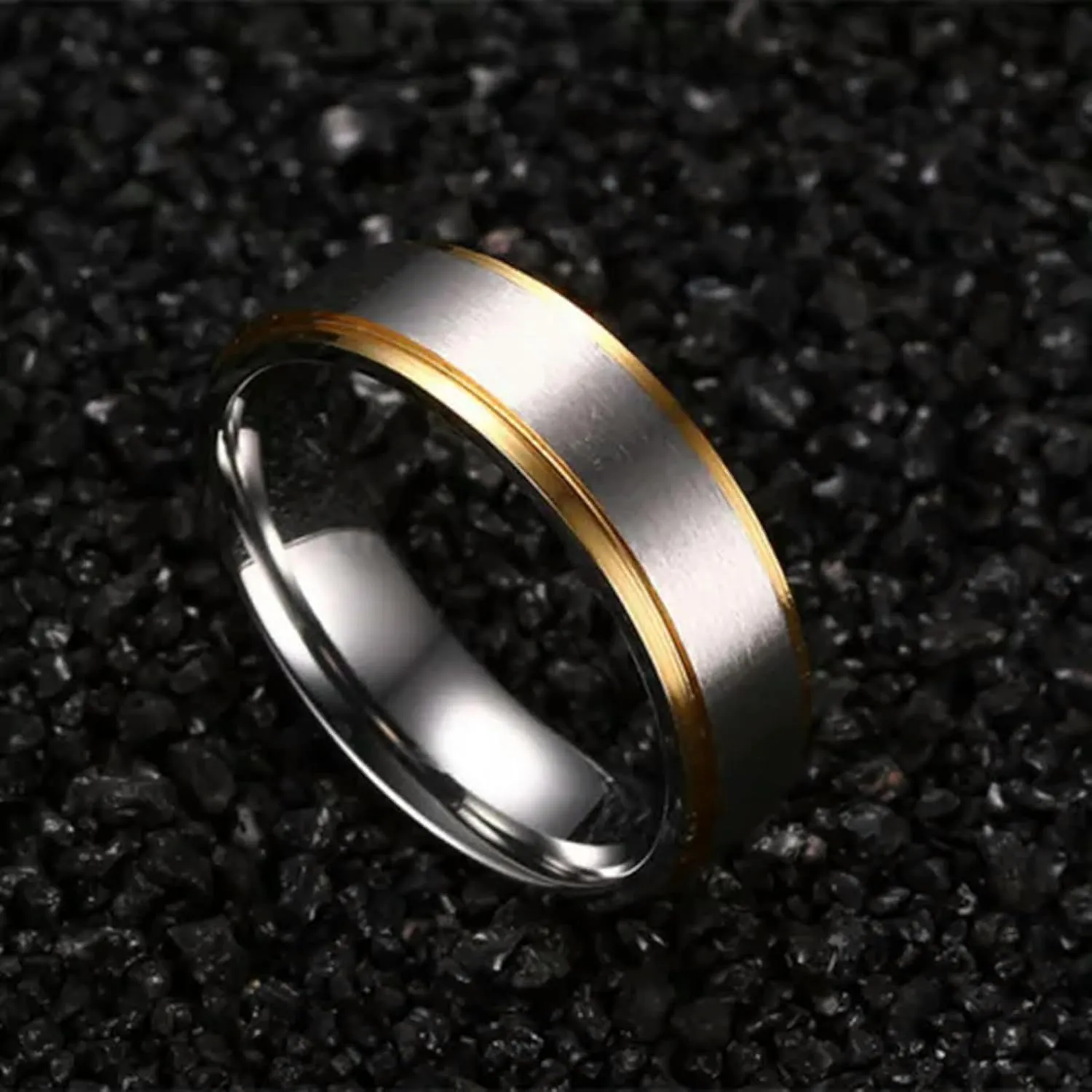 316L Stainless Steel Silver Brushed Gold Plating Bands Men Women's Couple Rings