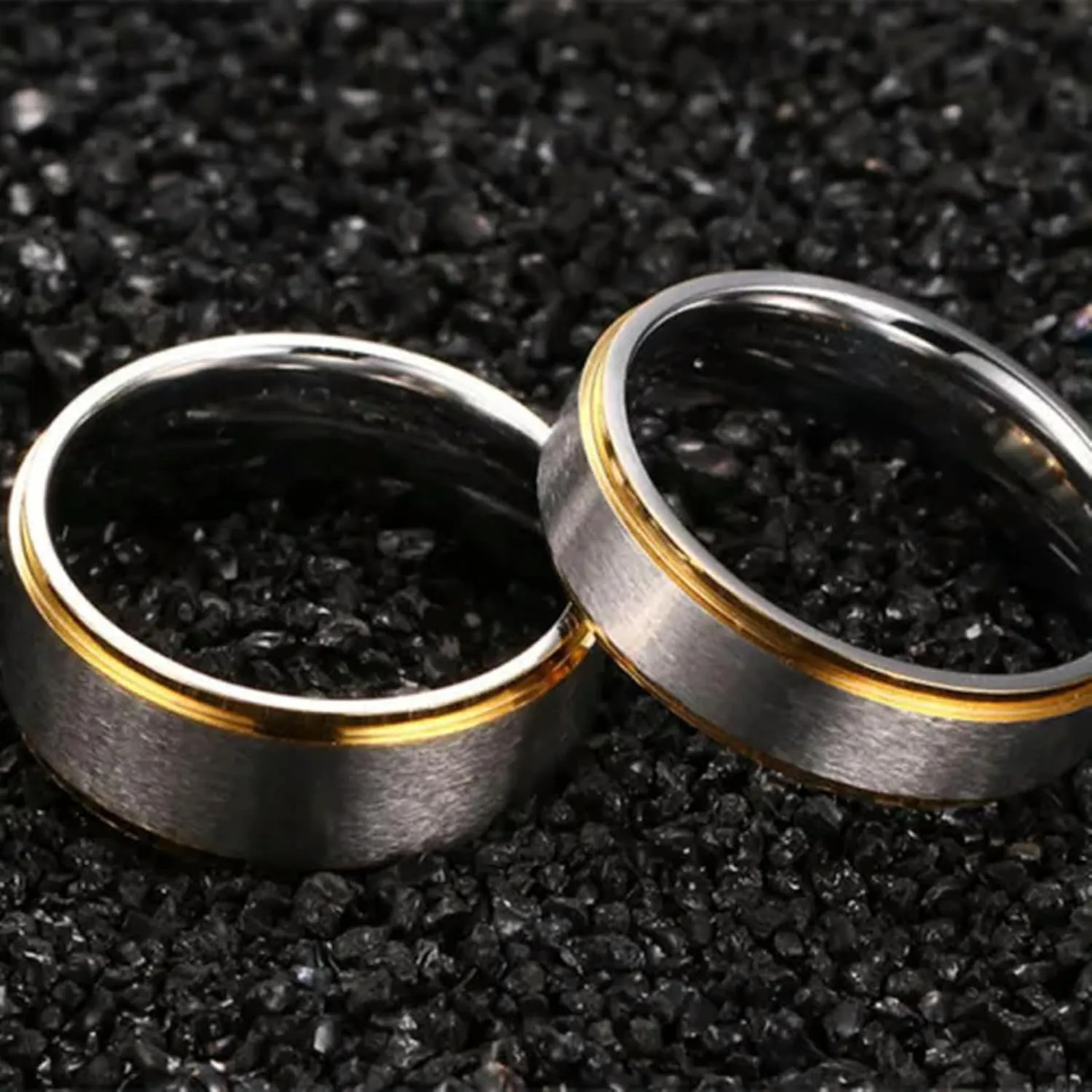 316L Stainless Steel Silver Brushed Gold Plating Bands Men Women's Couple Rings