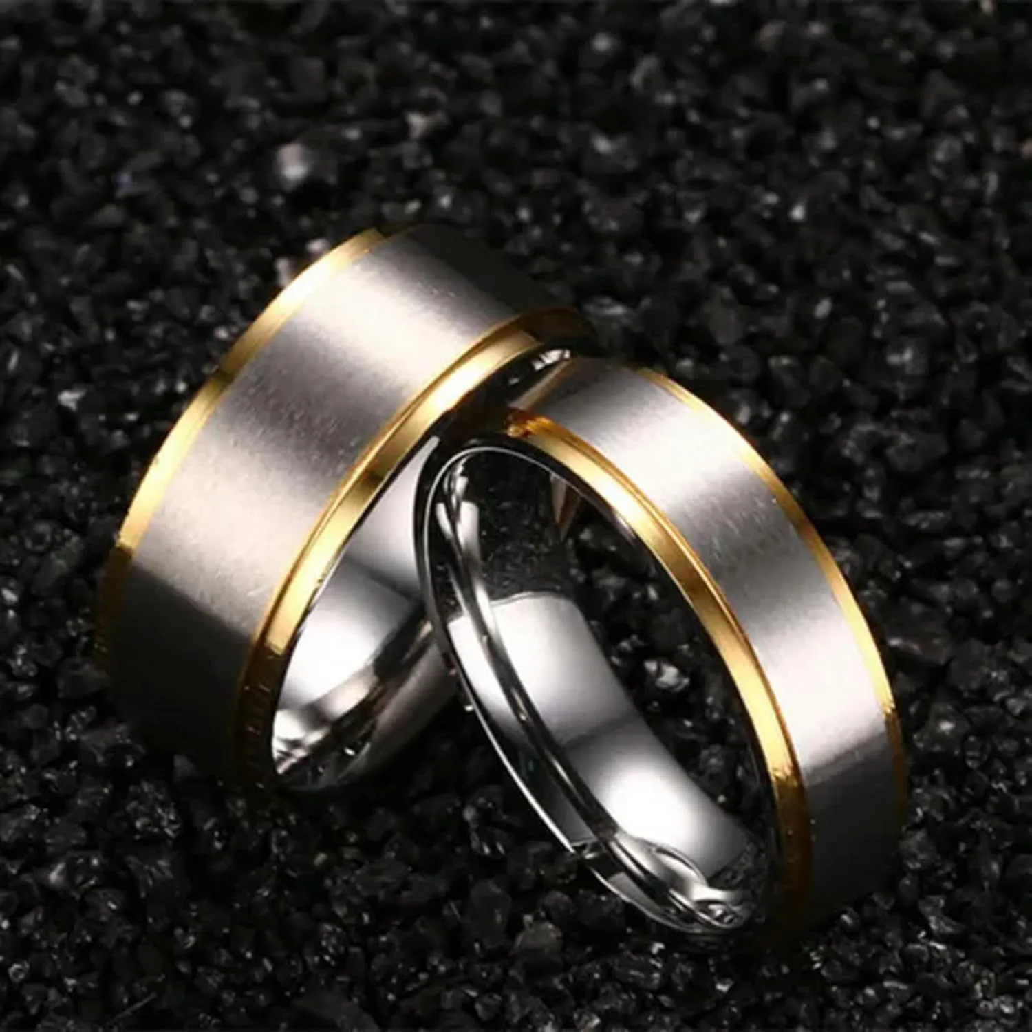 316L Stainless Steel Silver Brushed Gold Plating Bands Men Women's Couple Rings