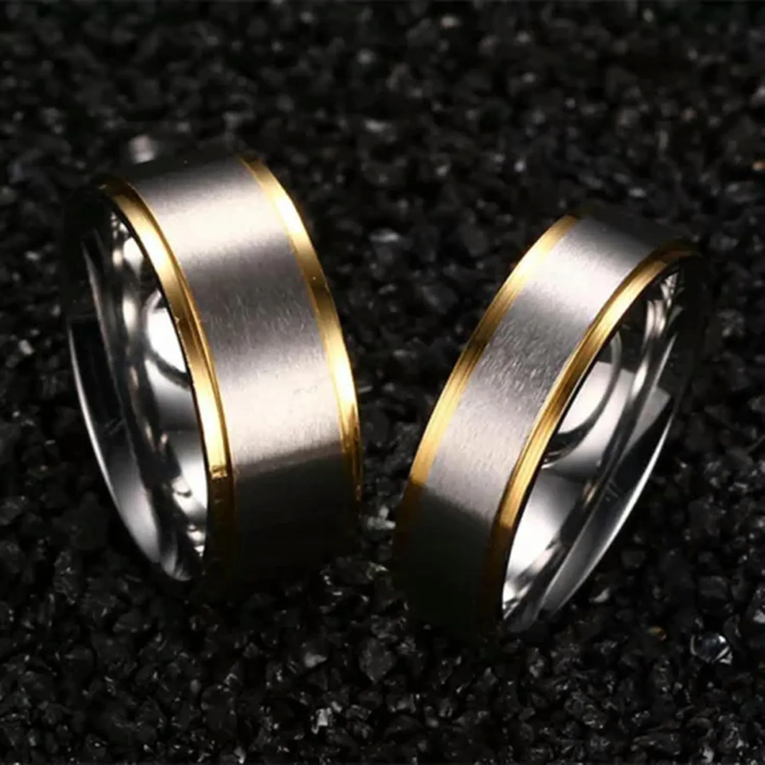 316L Stainless Steel Silver Brushed Gold Plating Bands Men Women's Couple Rings