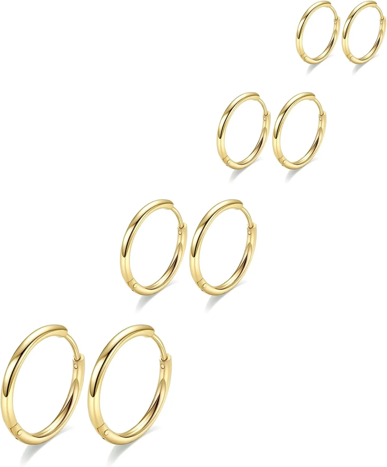 316L Surgical Stainless Steel Hoop Earrings,Mens Hoops Earrings Gold Silver Black Hypoallergenic,6mm 8mm 10mm 12mm Small Huggie Hoop Earrings Men Women for Cartilage Piercings