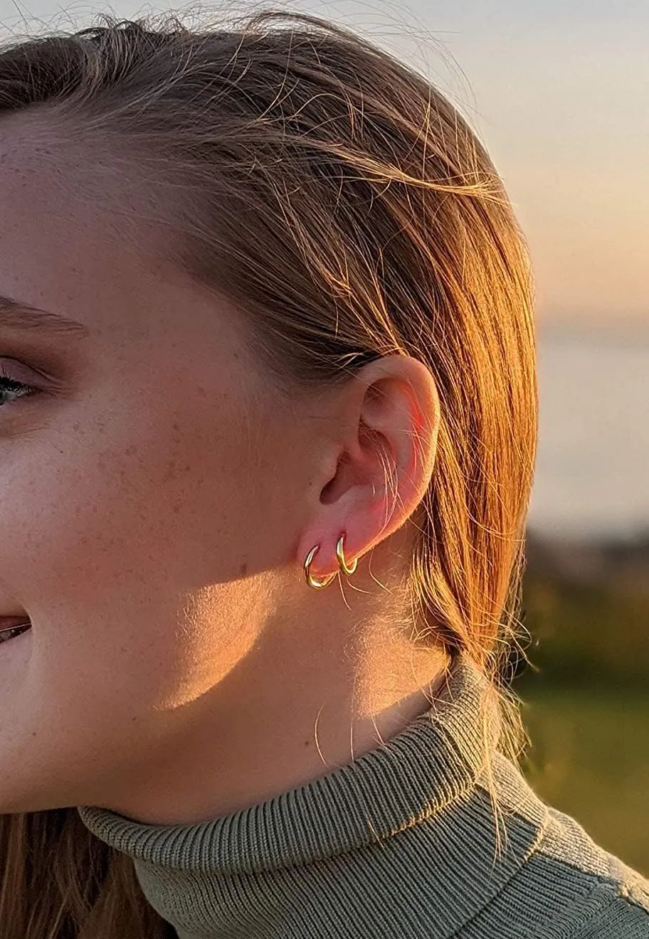316L Surgical Stainless Steel Hoop Earrings,Mens Hoops Earrings Gold Silver Black Hypoallergenic,6mm 8mm 10mm 12mm Small Huggie Hoop Earrings Men Women for Cartilage Piercings