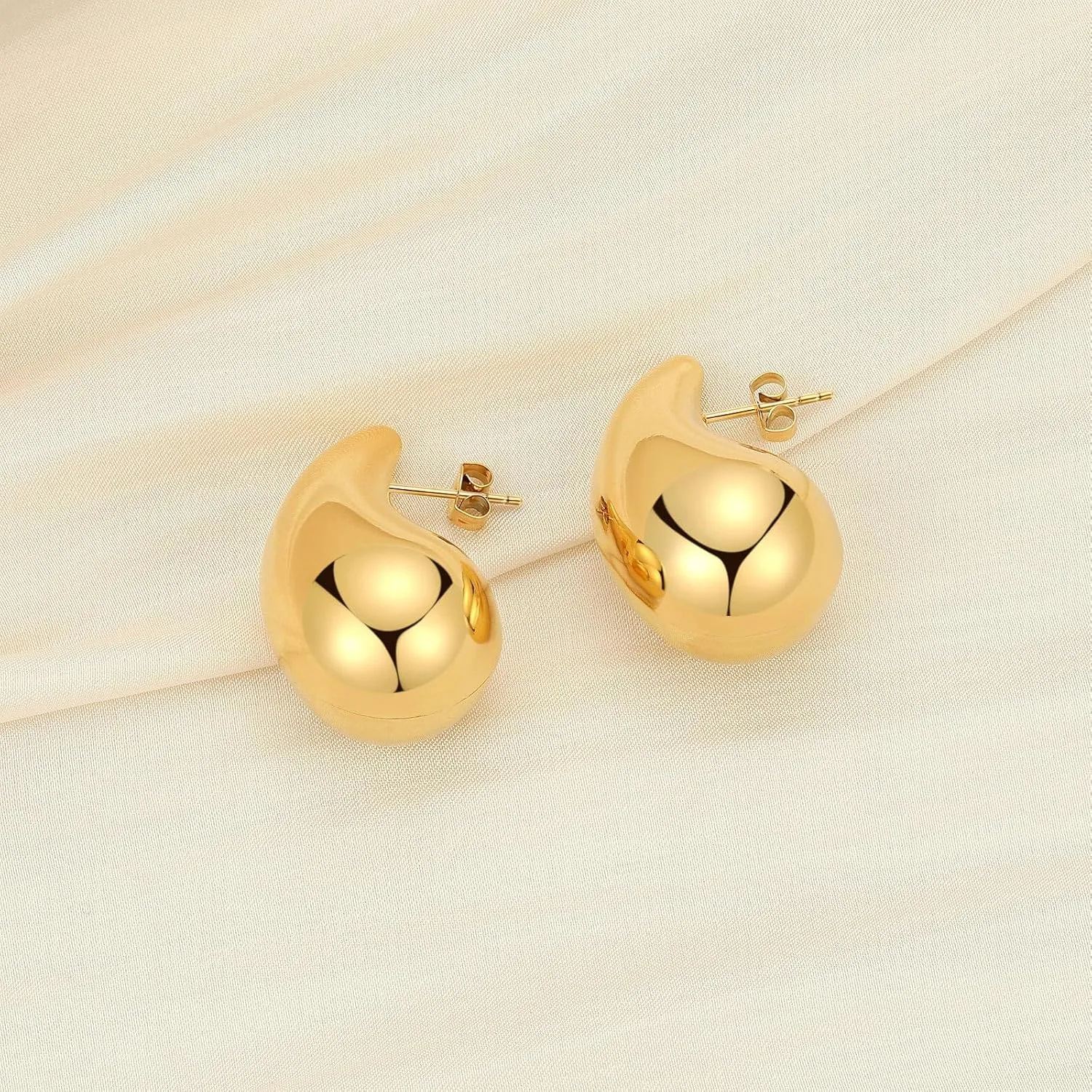 316L Surgical Steel Teardrop Chunky Gold Hoop Earrings Dupes for Women Waterdrop Earrings Lightweight Hypoallergenic Designer Dupe Earrings Fashion Jewelry