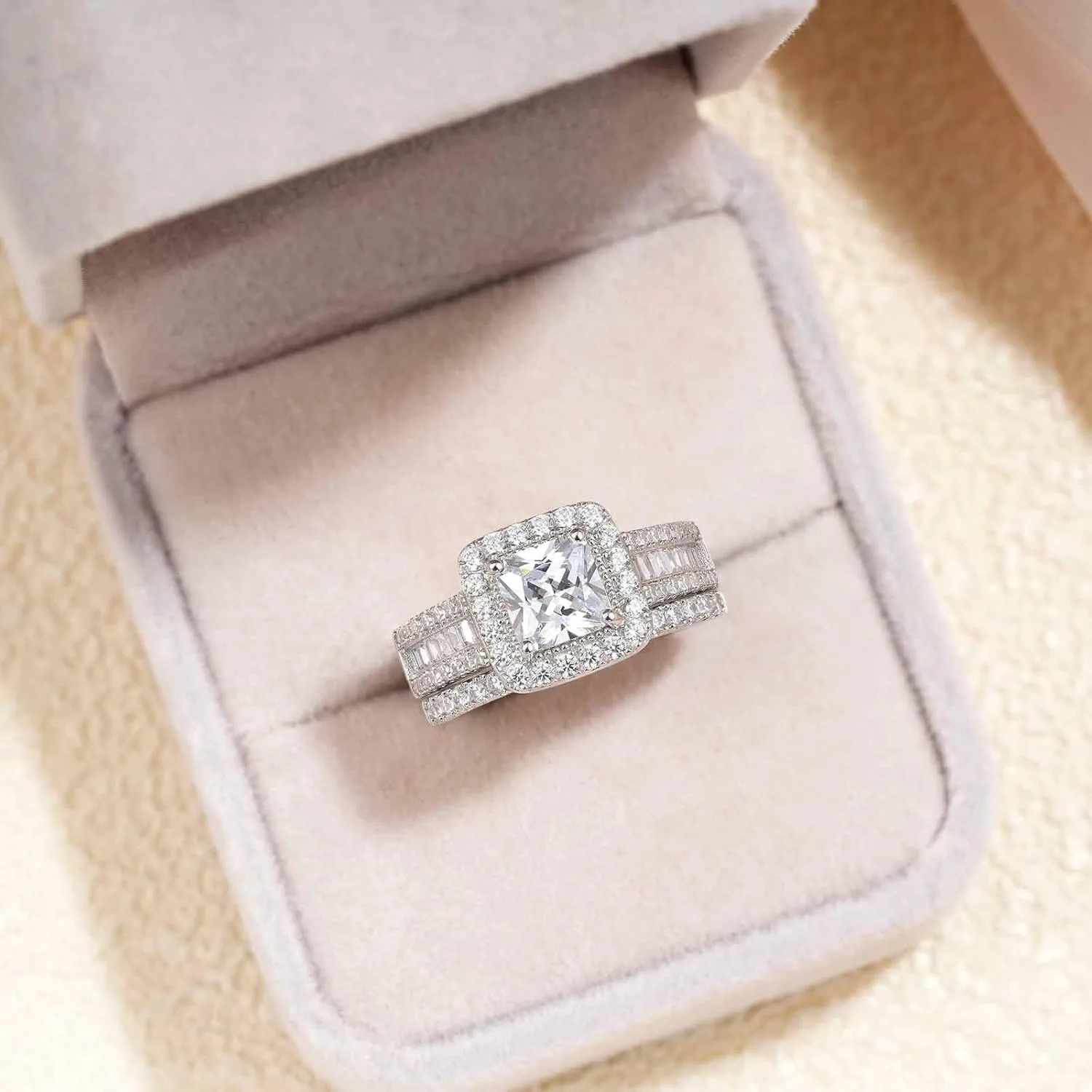 3.5CT Bridal Ring Sets Princess Cut 925 Sterling Silver AAAAA CZ Engagement Rings Promise Rings for Her Wedding Ring Set for Women Size 5-10