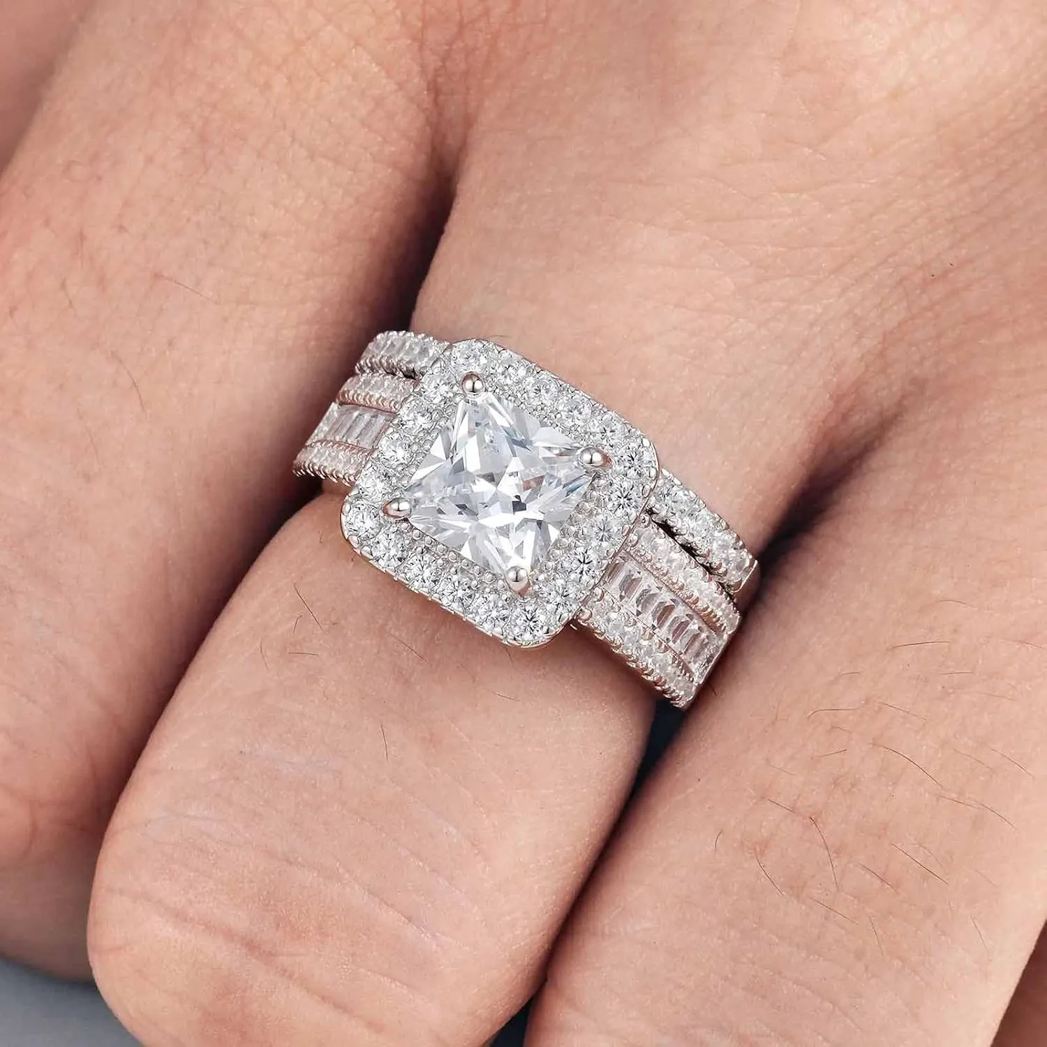 3.5CT Bridal Ring Sets Princess Cut 925 Sterling Silver AAAAA CZ Engagement Rings Promise Rings for Her Wedding Ring Set for Women Size 5-10