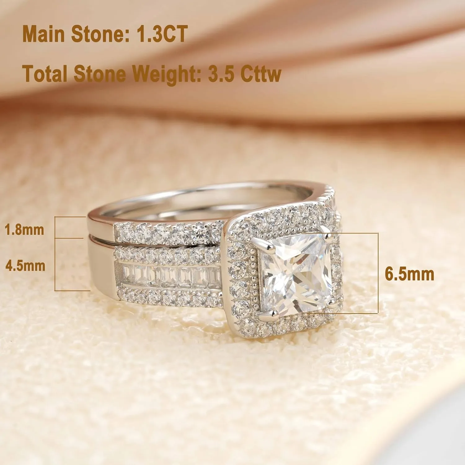 3.5CT Bridal Ring Sets Princess Cut 925 Sterling Silver AAAAA CZ Engagement Rings Promise Rings for Her Wedding Ring Set for Women Size 5-10