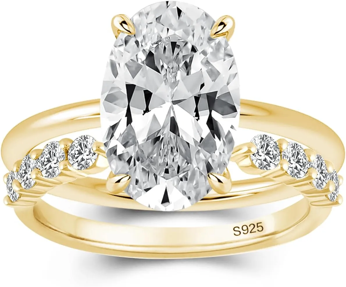 3.5ct Elongated Oval Cut Wedding Ring Set,Solitaire Engagement Ring with Open Wedding Band,925 Sterling Silver Bridal Ring Set