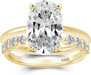 3.5ct Elongated Oval Cut Wedding Ring Set,Solitaire Engagement Ring with Open Wedding Band,925 Sterling Silver Bridal Ring Set