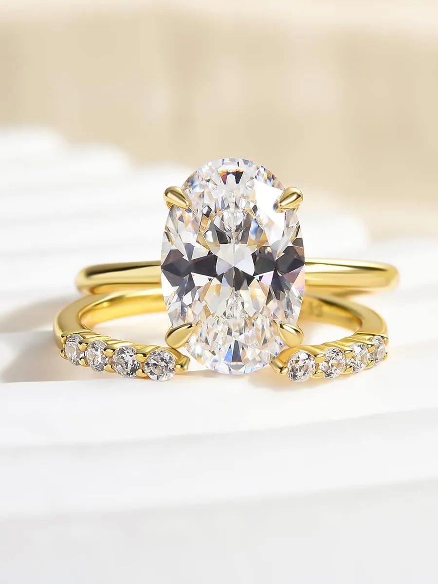 3.5ct Elongated Oval Cut Wedding Ring Set,Solitaire Engagement Ring with Open Wedding Band,925 Sterling Silver Bridal Ring Set