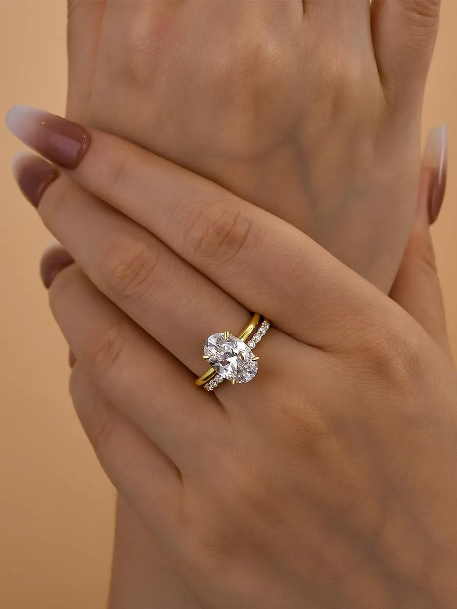 3.5ct Elongated Oval Cut Wedding Ring Set,Solitaire Engagement Ring with Open Wedding Band,925 Sterling Silver Bridal Ring Set