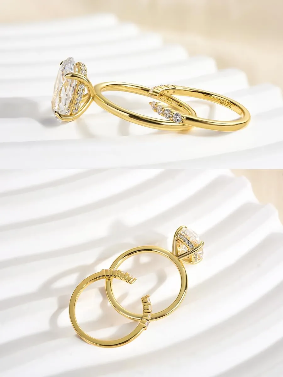 3.5ct Elongated Oval Cut Wedding Ring Set,Solitaire Engagement Ring with Open Wedding Band,925 Sterling Silver Bridal Ring Set