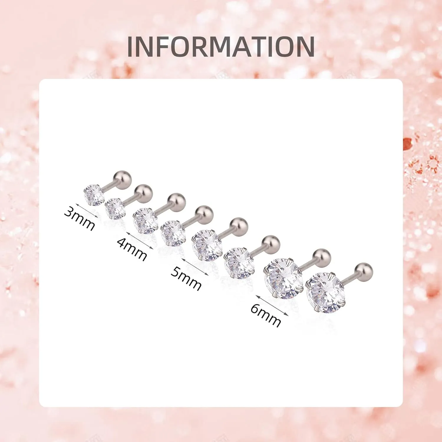 3mm Cubic Zirconia Stud 925 Sterling Silver Screw Backs Earrings for Women Men Cartilage Earrings CZ Stud Earrings Helix Earrings Cartilage Piercing for Sensitive Ears Jewelry Gift for Girls Teens