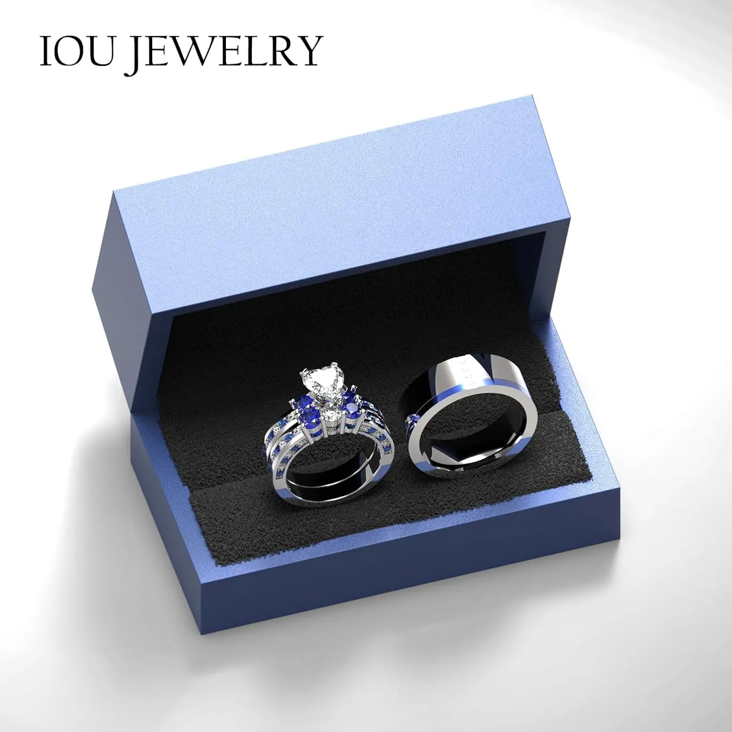 3pc Couples Wedding Ring Sets His And Hers Women Sterling Silve Heart Moissanite and men Wedding Bands Together With Ring Gift Jewelry Box