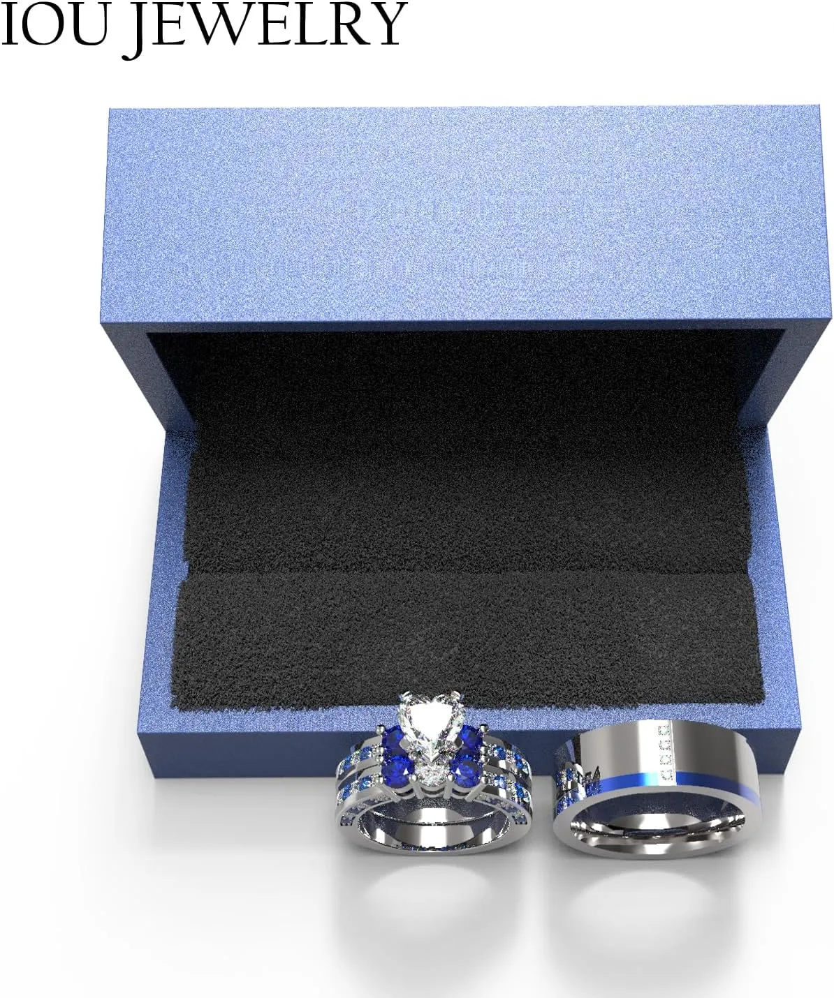 3pc Couples Wedding Ring Sets His And Hers Women Sterling Silve Heart Moissanite and men Wedding Bands Together With Ring Gift Jewelry Box