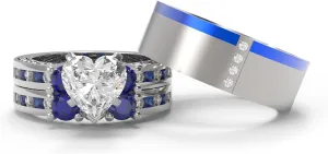 3pc Couples Wedding Ring Sets His And Hers Women Sterling Silve Heart Moissanite and men Wedding Bands Together With Ring Gift Jewelry Box