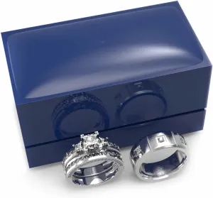 3pc Couples Wedding Ring Sets His And Hers Women Sterling Silve Moissanite and men Wedding Bands Together With Jewelry Box