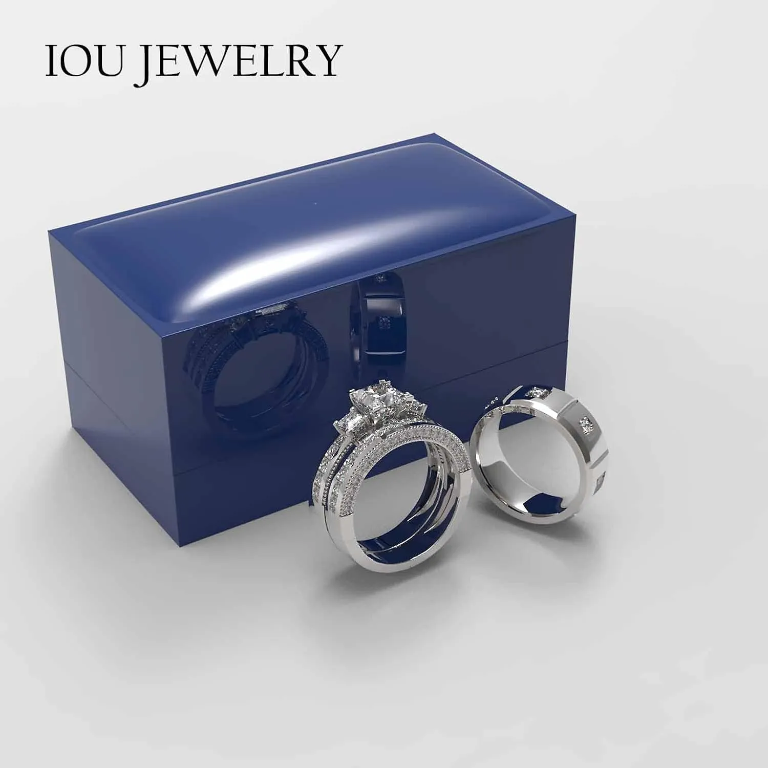 3pc Couples Wedding Ring Sets His And Hers Women Sterling Silve Moissanite and men Wedding Bands Together With Jewelry Box