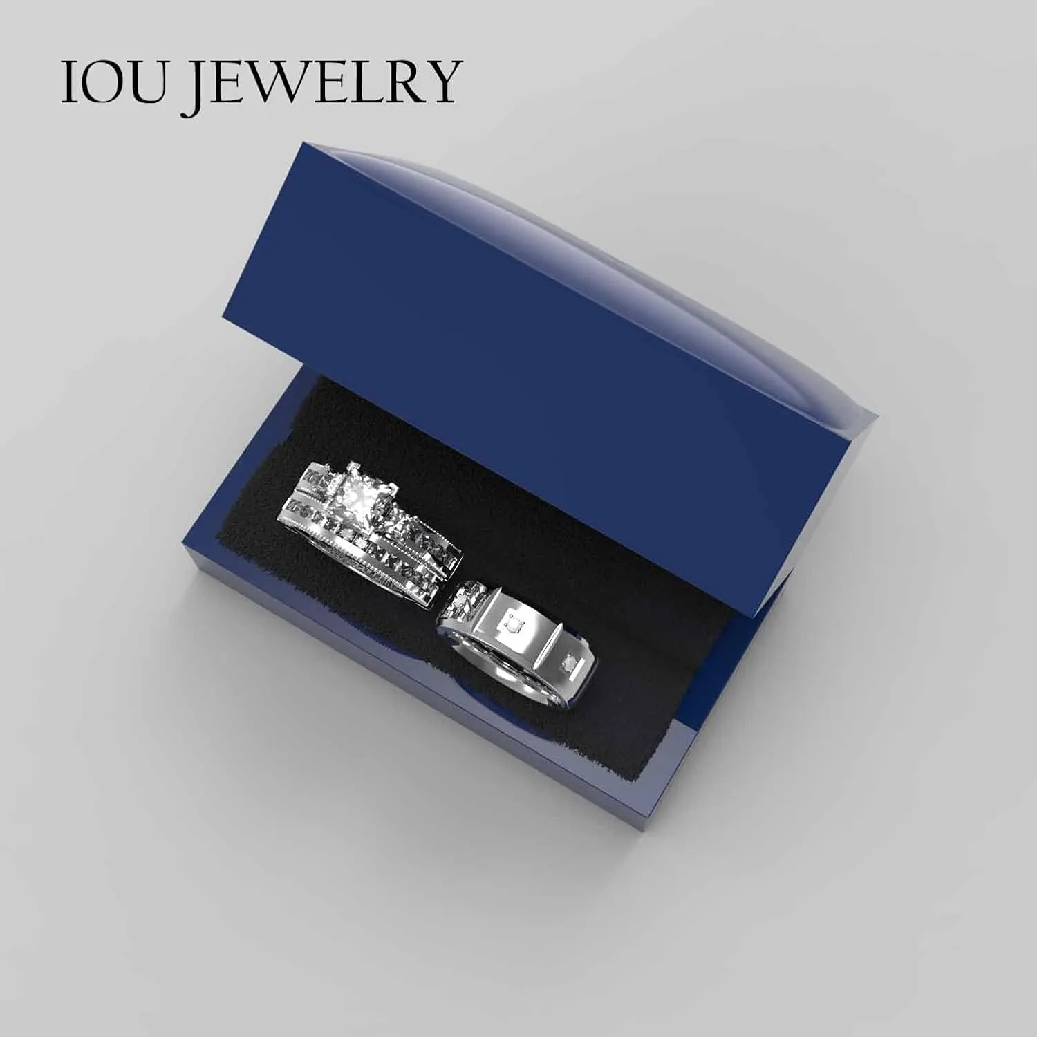3pc Couples Wedding Ring Sets His And Hers Women Sterling Silve Moissanite and men Wedding Bands Together With Jewelry Box