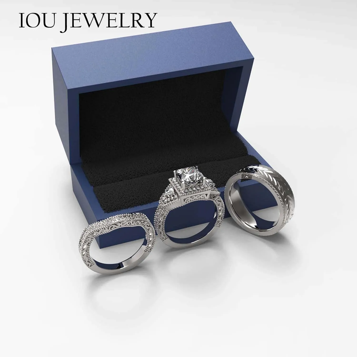 3pc Couples Wedding Ring Sets His And Hers Women Sterling Silve Moissanite and men Wedding Bands
