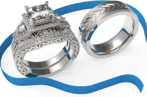 3pc Couples Wedding Ring Sets His And Hers Women Sterling Silve Moissanite and men Wedding Bands