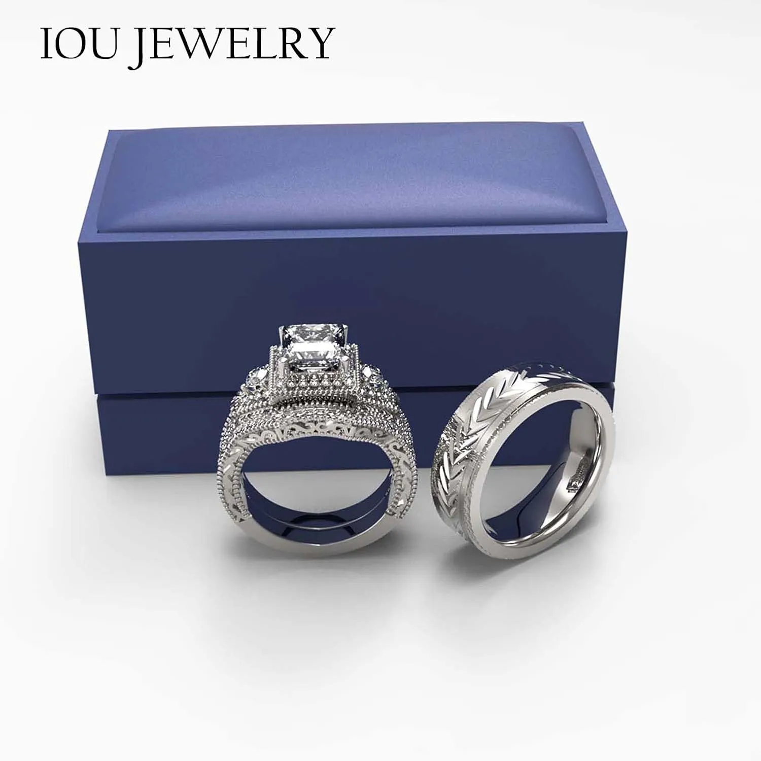 3pc Couples Wedding Ring Sets His And Hers Women Sterling Silve Moissanite and men Wedding Bands