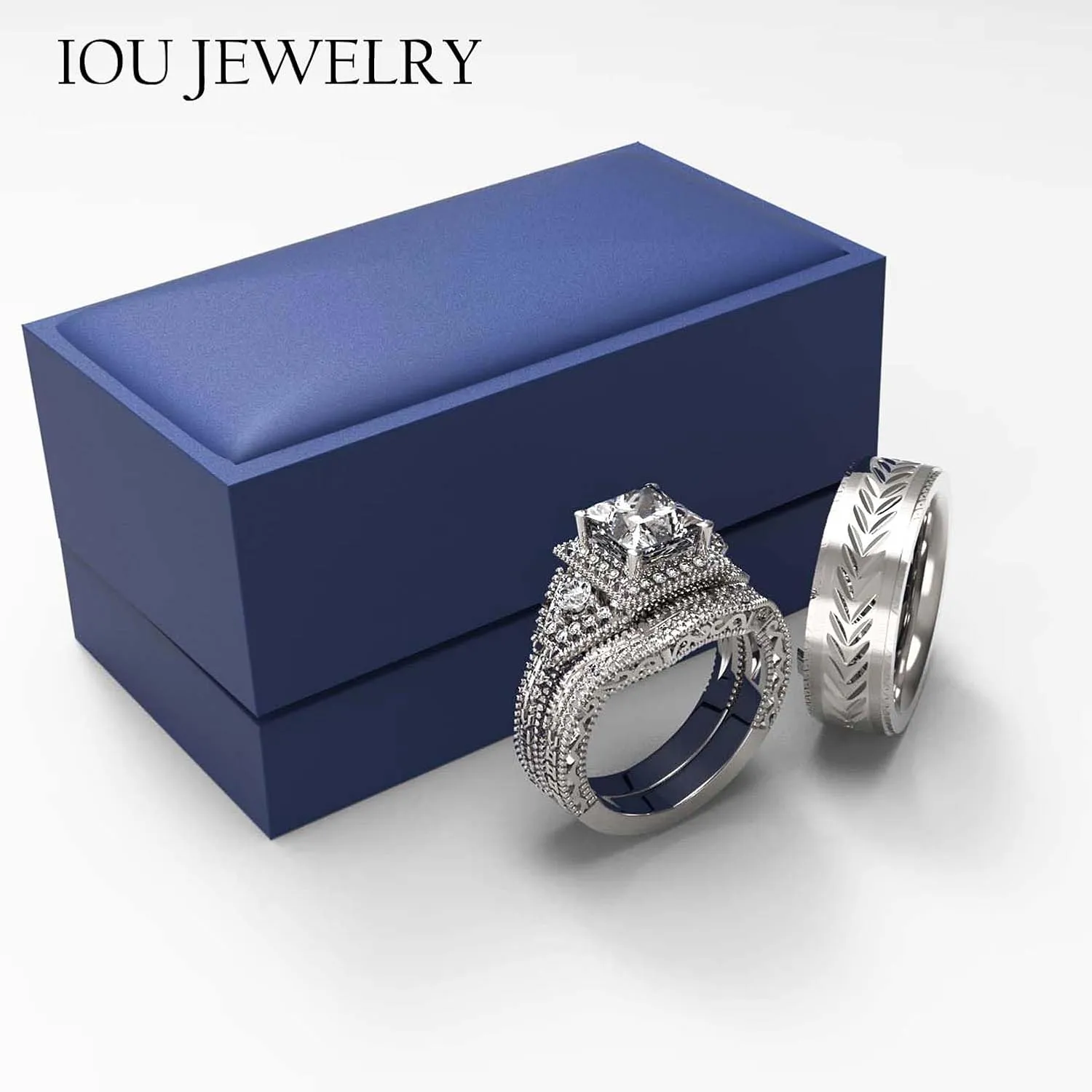 3pc Couples Wedding Ring Sets His And Hers Women Sterling Silve Moissanite and men Wedding Bands