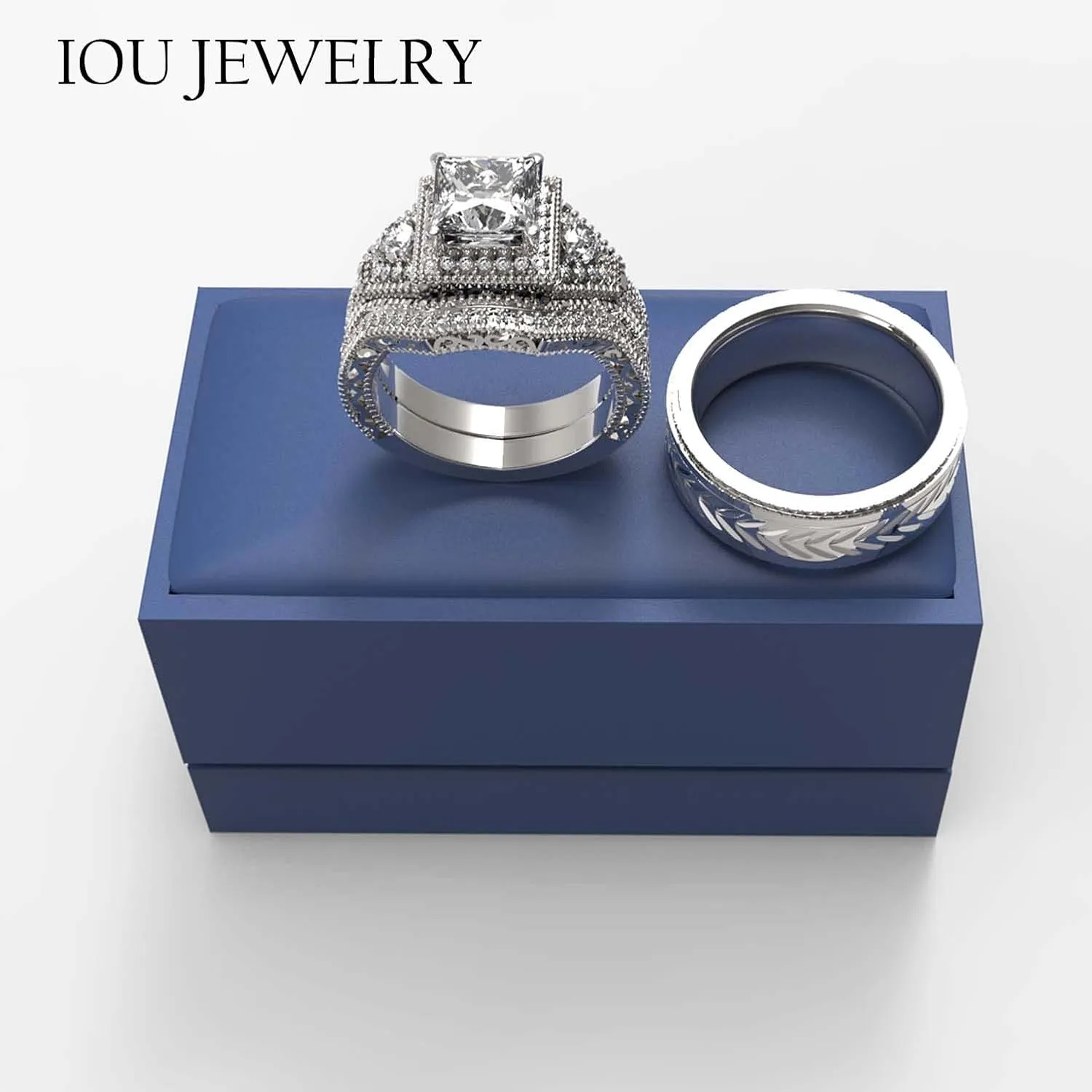 3pc Couples Wedding Ring Sets His And Hers Women Sterling Silve Moissanite and men Wedding Bands