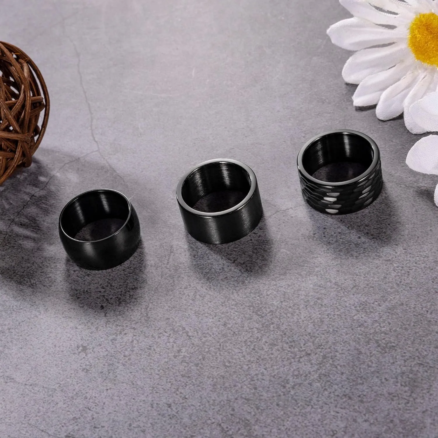 3PCS 12MM Stainless Steel Band Rings for Men Women Wide Chunky Rings Thumb Rings Matte Finish Plain Wedding Band Ring Hammered Comfort Fit Size 7-13