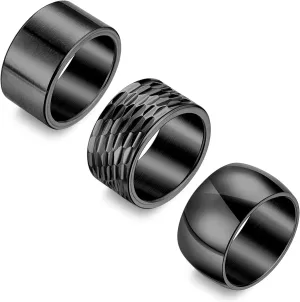 3PCS 12MM Stainless Steel Band Rings for Men Women Wide Chunky Rings Thumb Rings Matte Finish Plain Wedding Band Ring Hammered Comfort Fit Size 7-13