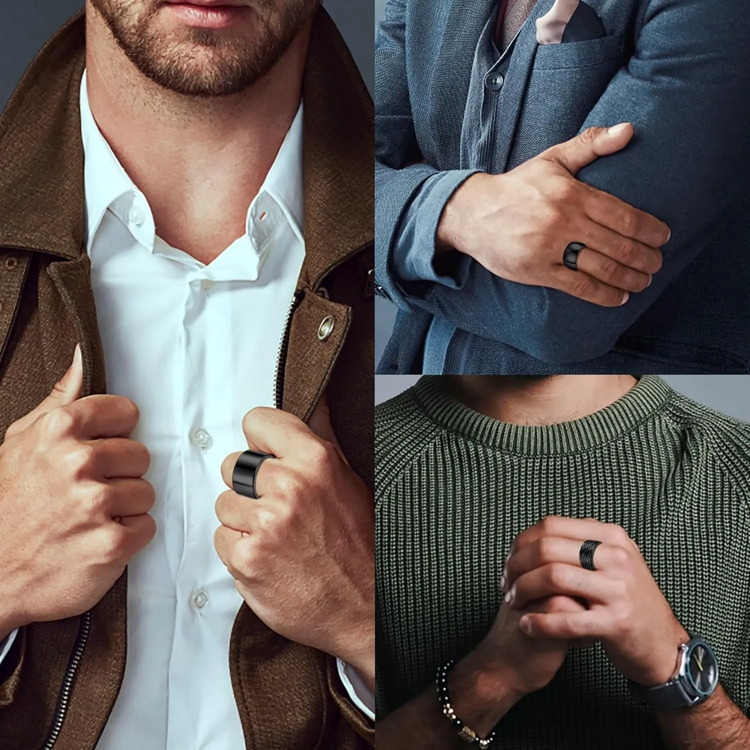 3PCS 12MM Stainless Steel Band Rings for Men Women Wide Chunky Rings Thumb Rings Matte Finish Plain Wedding Band Ring Hammered Comfort Fit Size 7-13