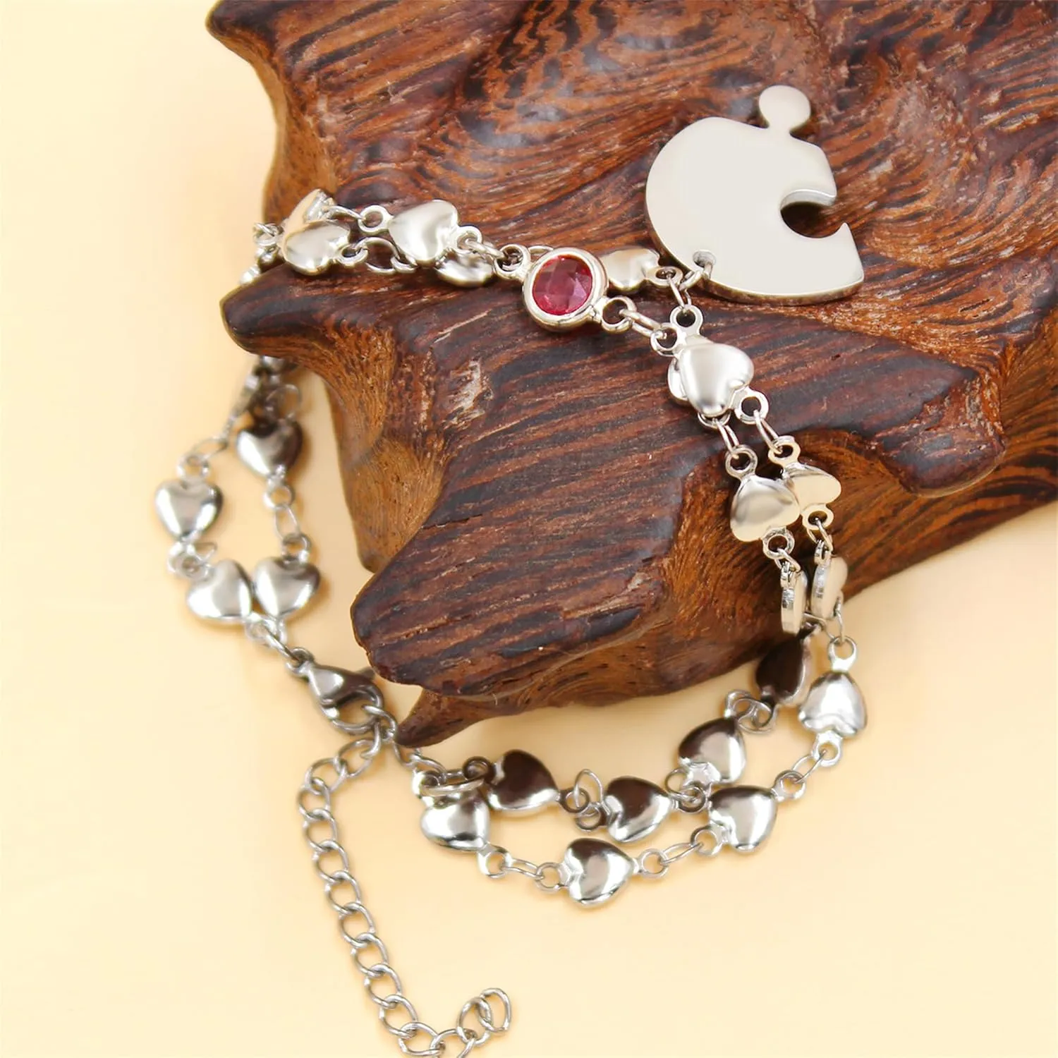 3PCS Love Heart Chain Bracelet Set for Women Graduation Gift Heart Puzzle Friendship Bracelet Personalized Name 3 Bracelets Customized Best Friends Family Love Jewelry SA4886