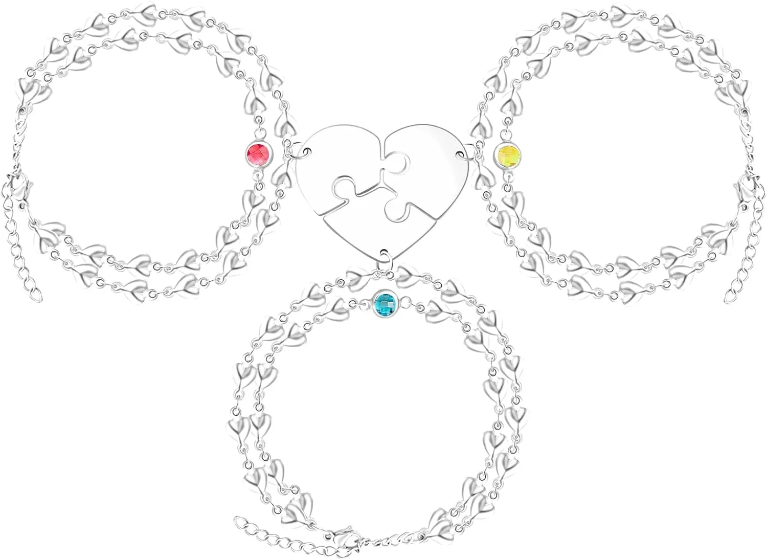 3PCS Love Heart Chain Bracelet Set for Women Graduation Gift Heart Puzzle Friendship Bracelet Personalized Name 3 Bracelets Customized Best Friends Family Love Jewelry SA4886