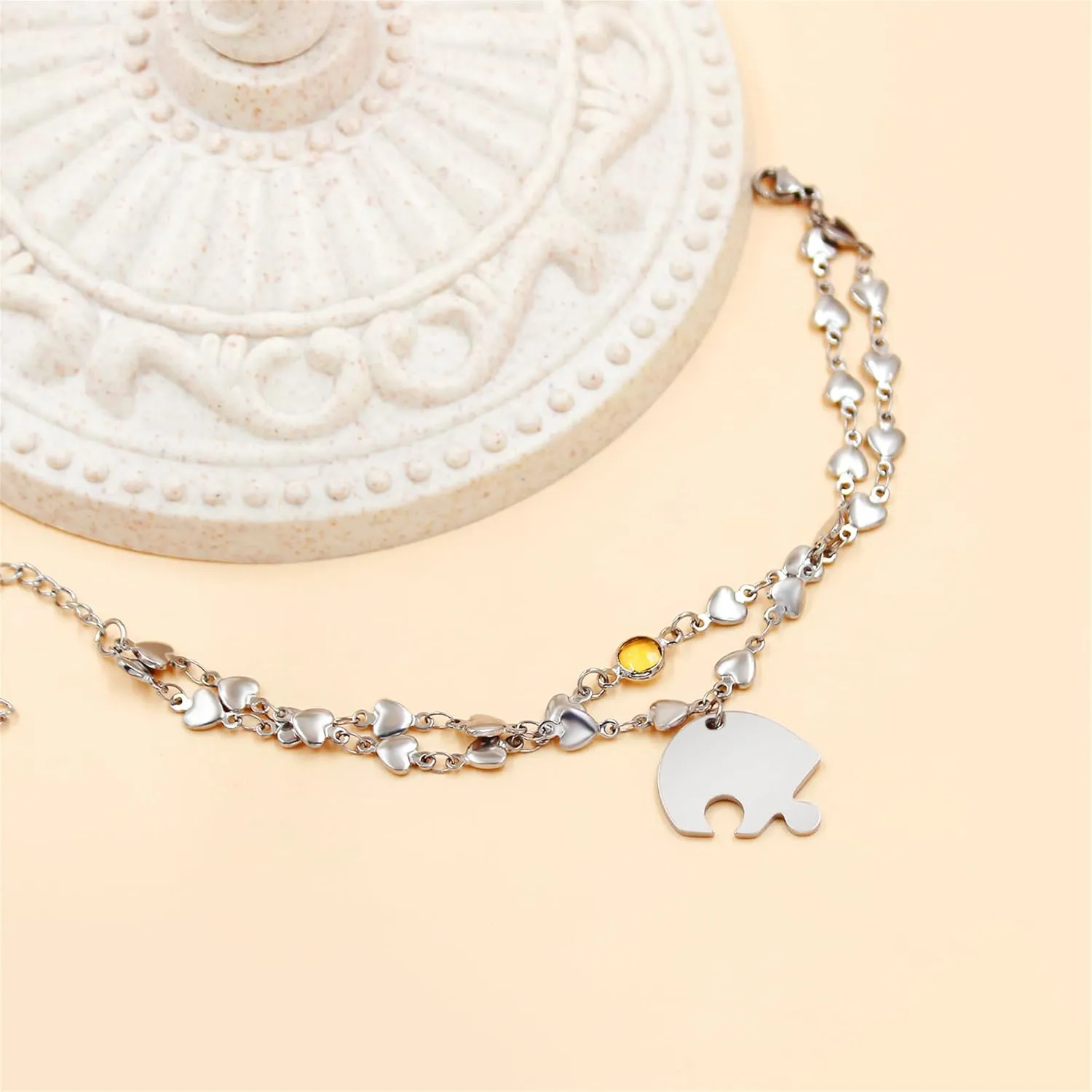 3PCS Love Heart Chain Bracelet Set for Women Graduation Gift Heart Puzzle Friendship Bracelet Personalized Name 3 Bracelets Customized Best Friends Family Love Jewelry SA4886