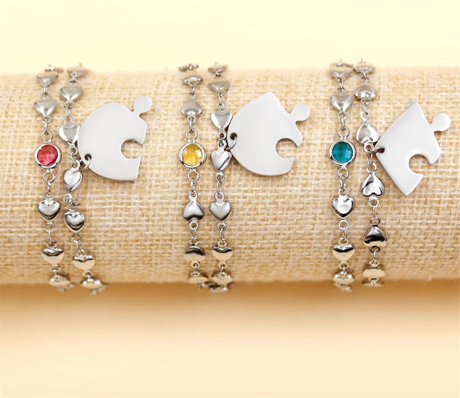 3PCS Love Heart Chain Bracelet Set for Women Graduation Gift Heart Puzzle Friendship Bracelet Personalized Name 3 Bracelets Customized Best Friends Family Love Jewelry SA4886