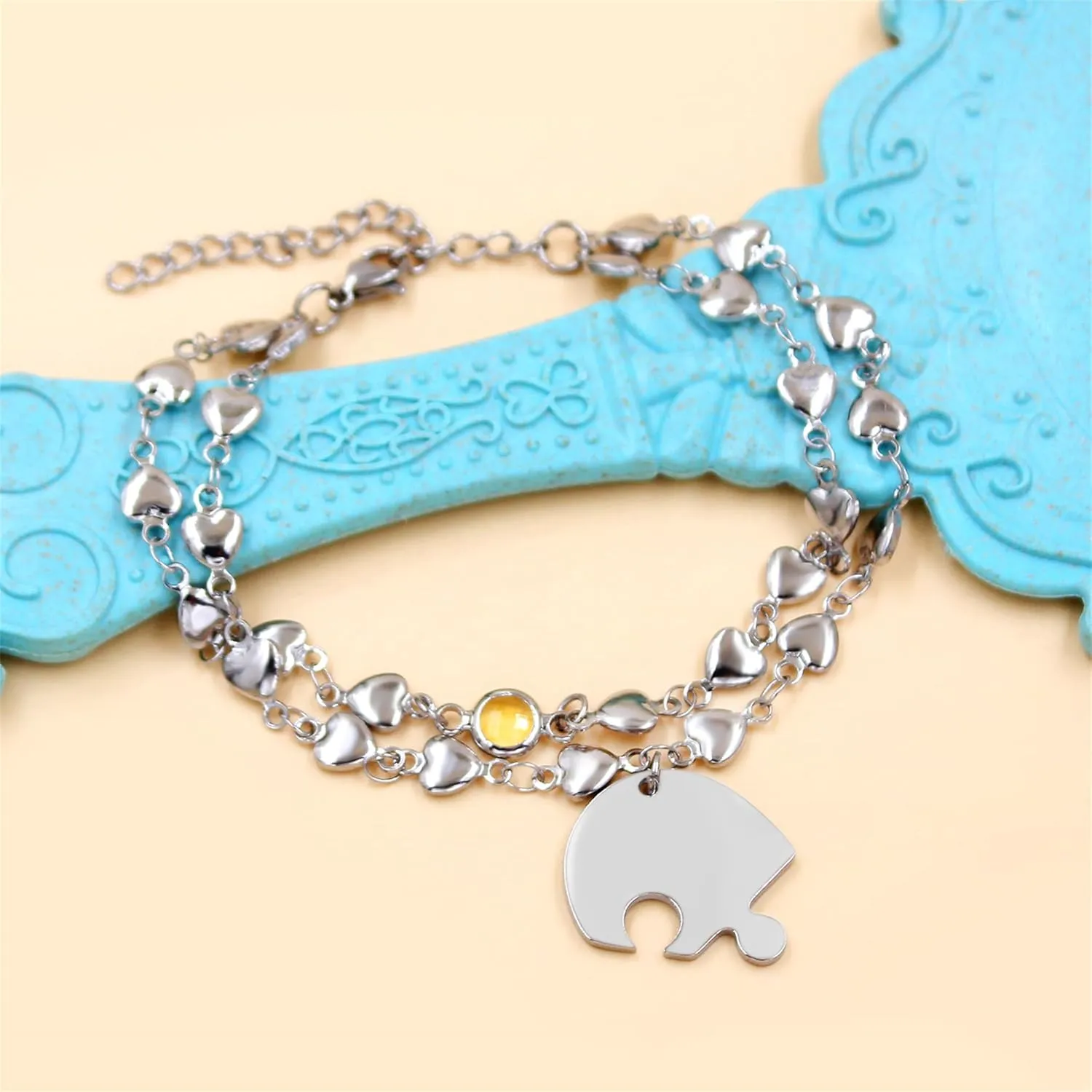 3PCS Love Heart Chain Bracelet Set for Women Graduation Gift Heart Puzzle Friendship Bracelet Personalized Name 3 Bracelets Customized Best Friends Family Love Jewelry SA4886