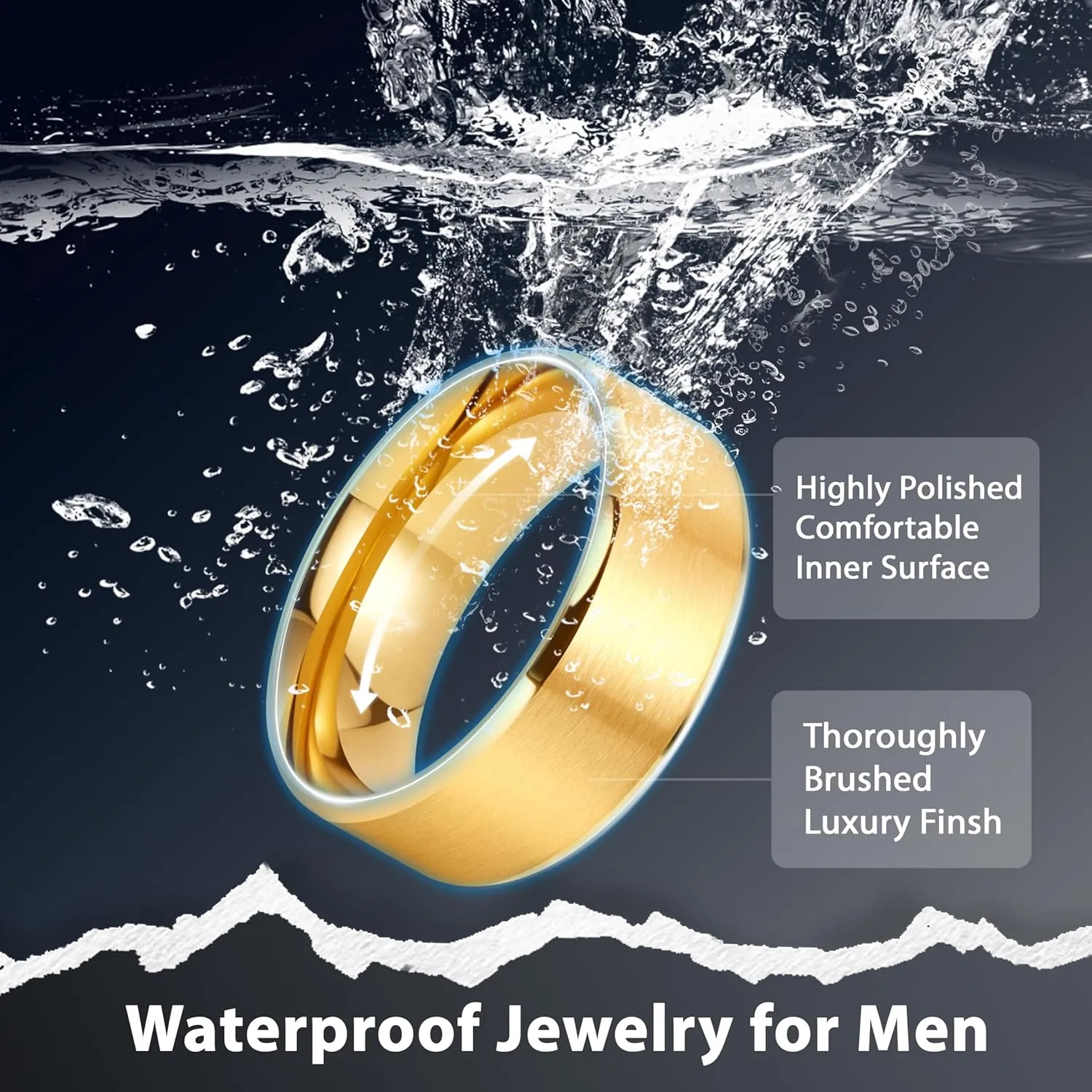 4 Pcs 8 MM Width Mens Rings, Stainless Steel Wedding Bands for men, Gold Silver Black Blue Brushed Finish Beveled Edges Comfort Fit 6-15