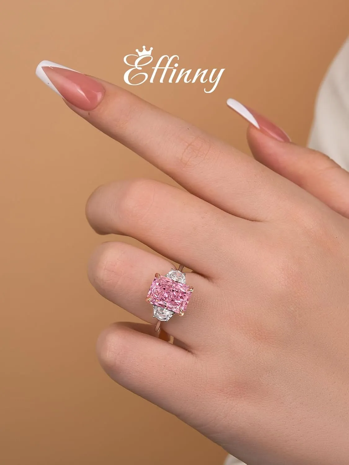 4.0ct Crushed Ice Radiant Cut Three Stone Pink Engagement Ring,Big CZ Simulated Diamond 925 Sterling Silver Promise Ring for Wedding,Daily,Travel